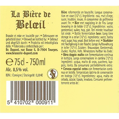 5410702000911 Bière de Beloeil - 75cl Bière  refermentée en bouteille Sticker Back